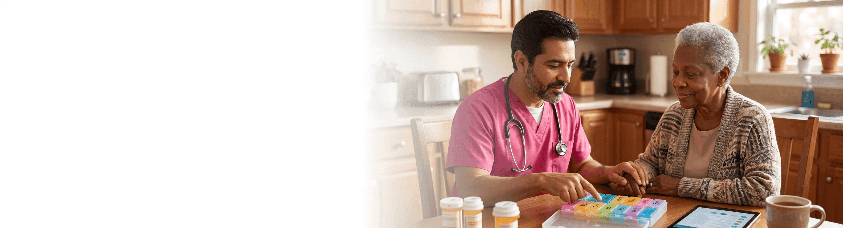 caregiver helping a senior organize daily medication
