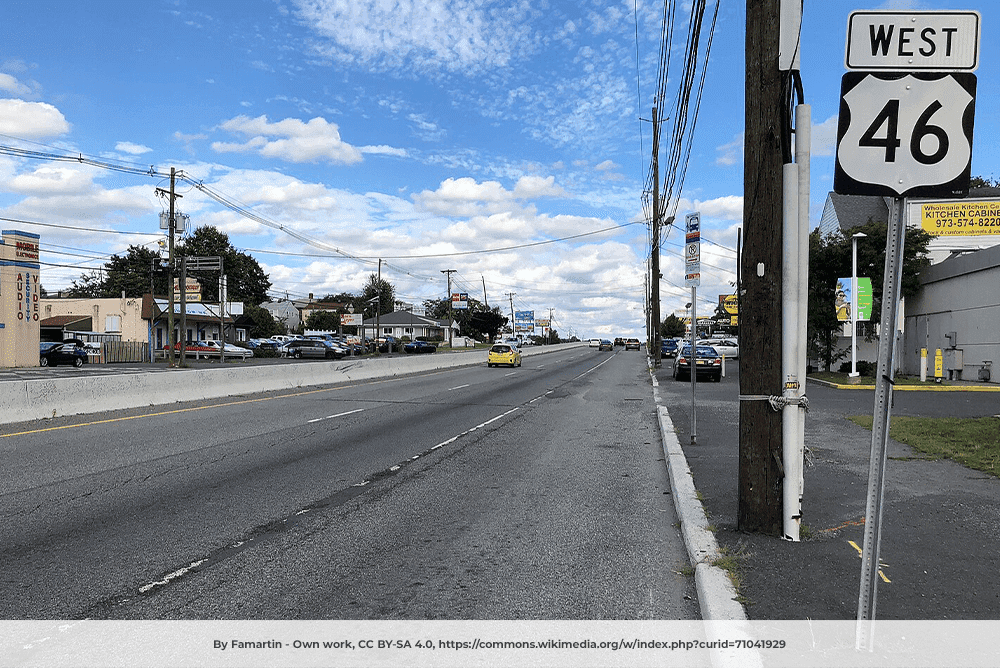 View west alongside U.S. Route 46