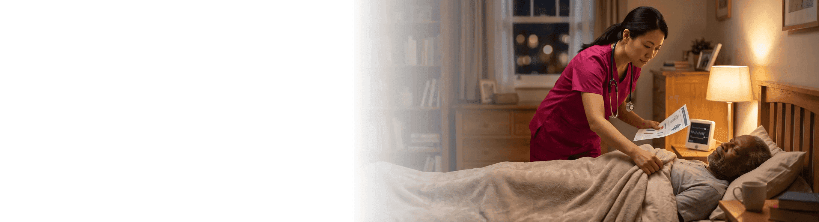caregiver checking on a senior client during the night