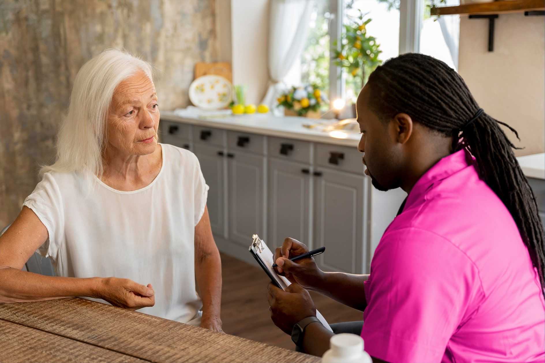 caregiver talking to 