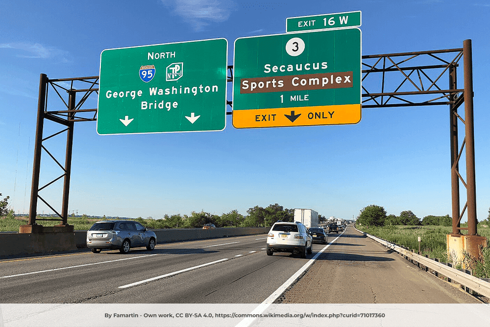 The New Jersey Turnpike Western Spur (Interstate 95) northbound in Rutherford