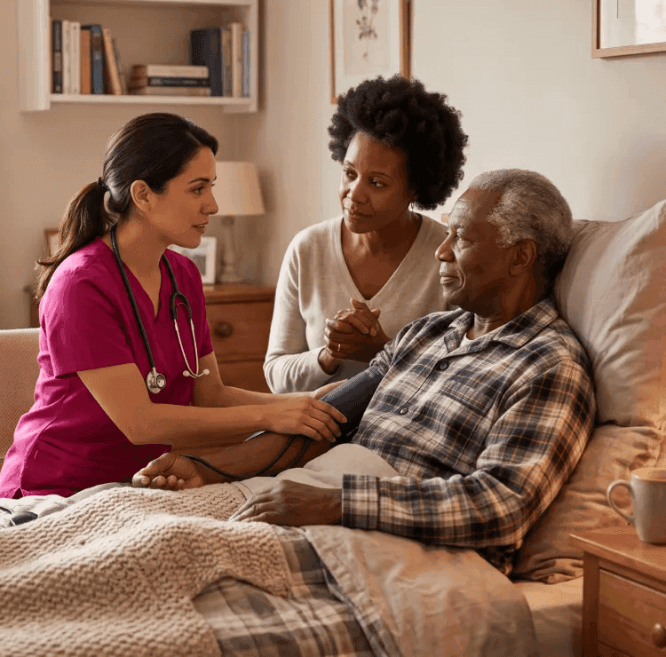 live-in caregiver preparing a meal with a senior client