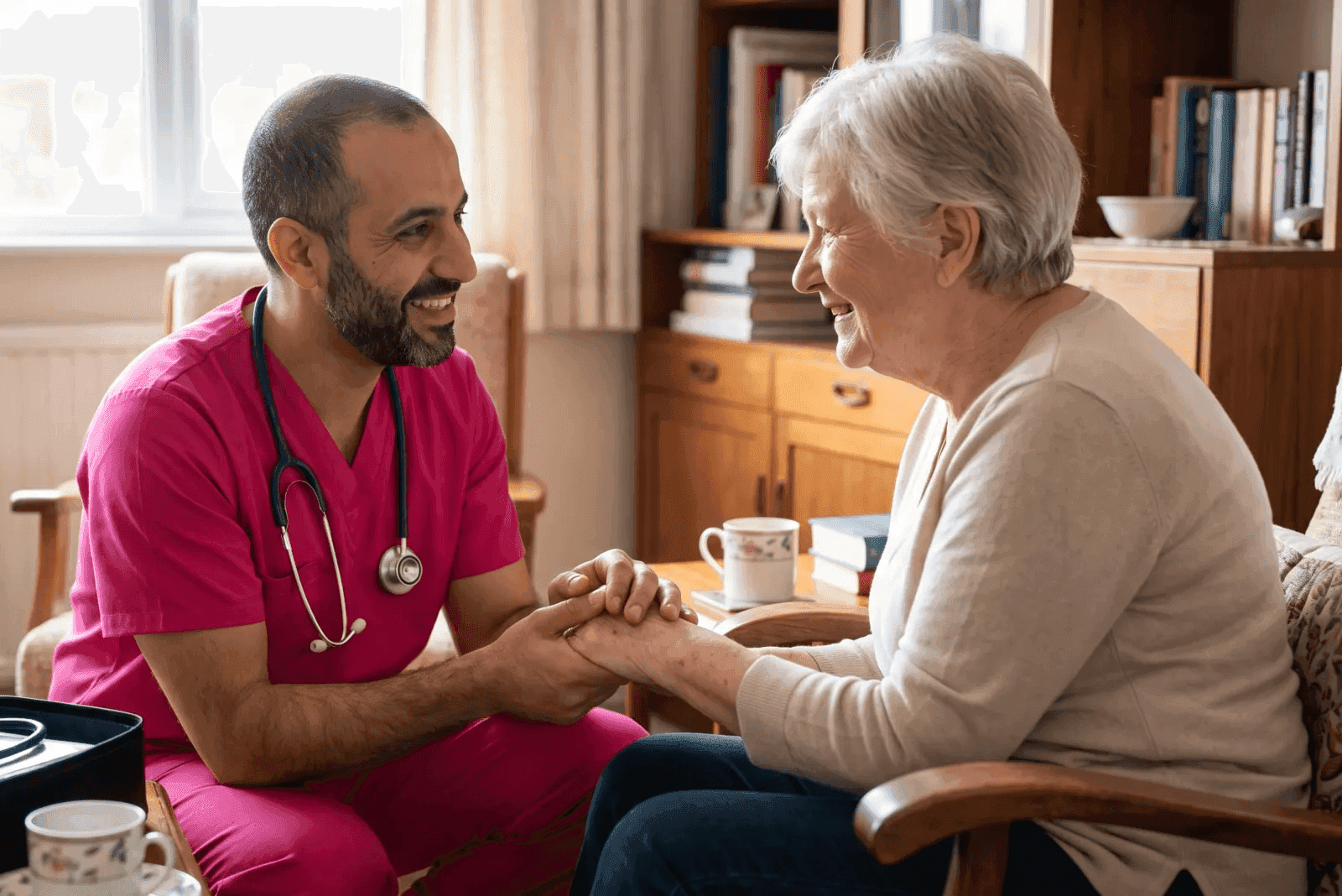 caregiver assisting a senior client at home