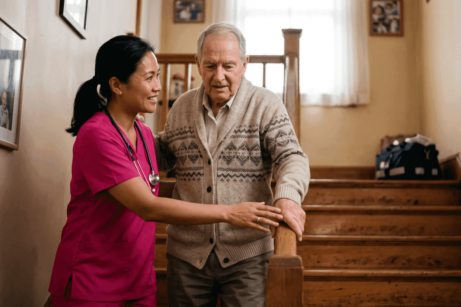 live-in caregiver assisting a senior client at home