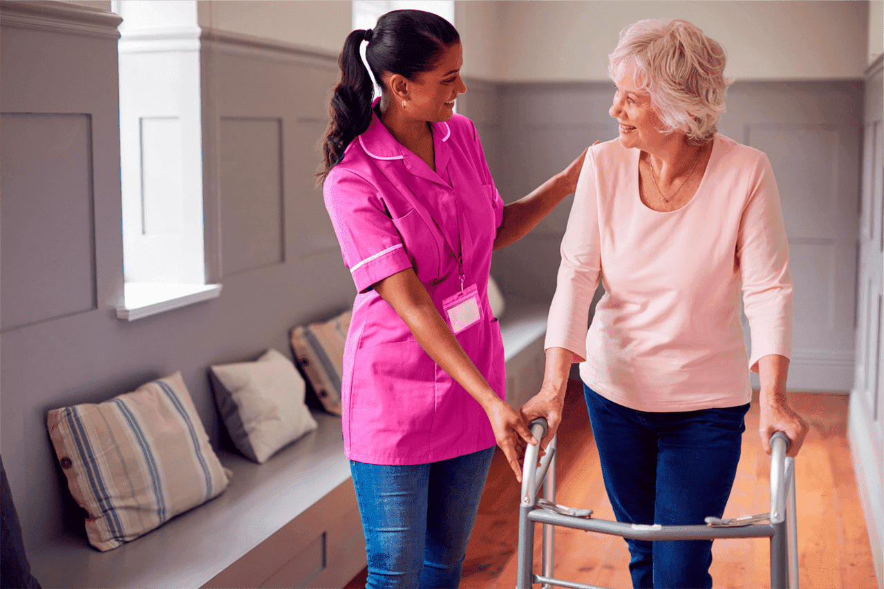 caregiver talking to senior lady