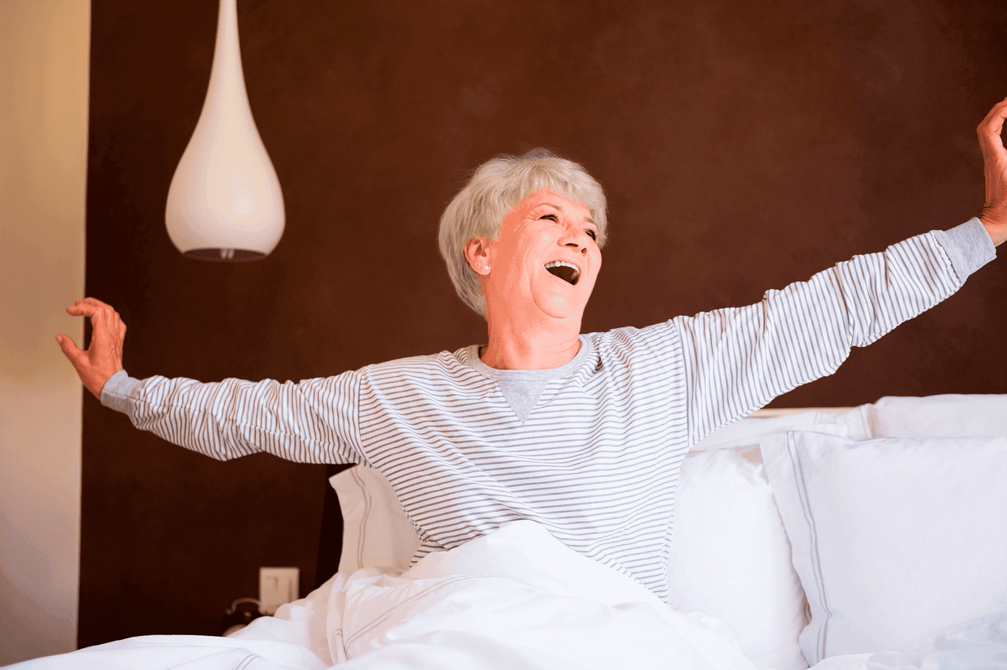 elder lady walking up in bed