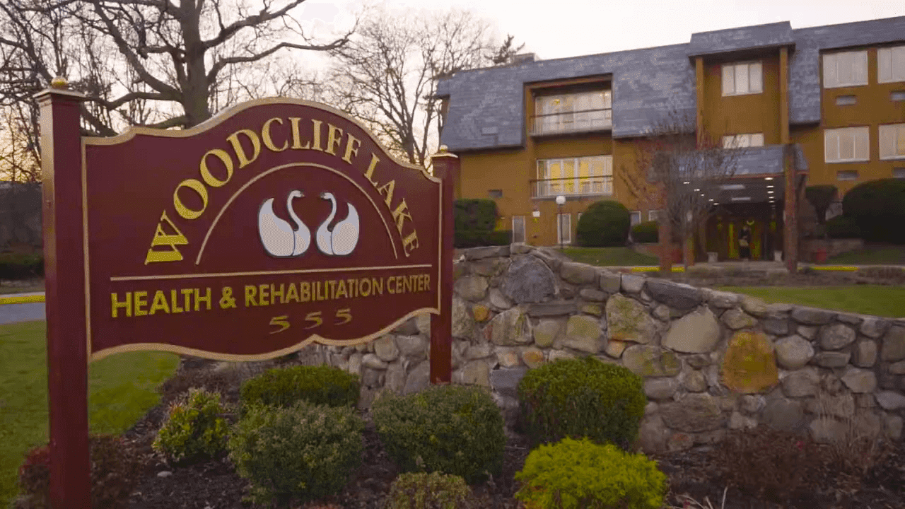 Woodcliff Lake Health and Rehabilitation Center Sign in front of building