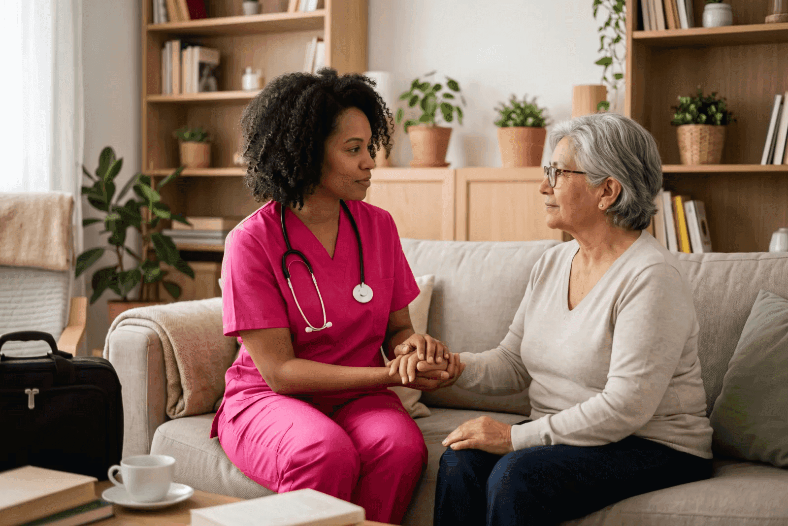 caregiver opening the car door for a senior client