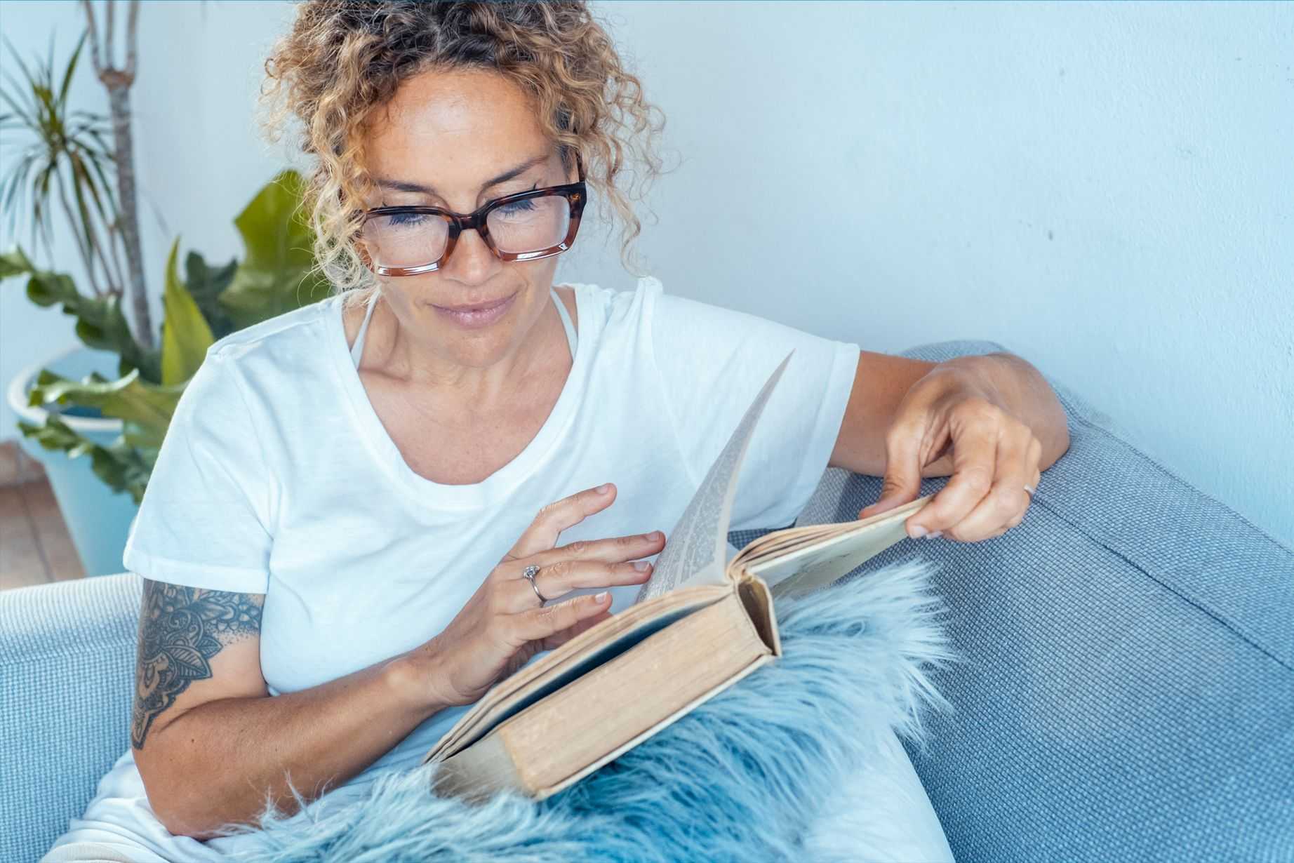 woman reading book