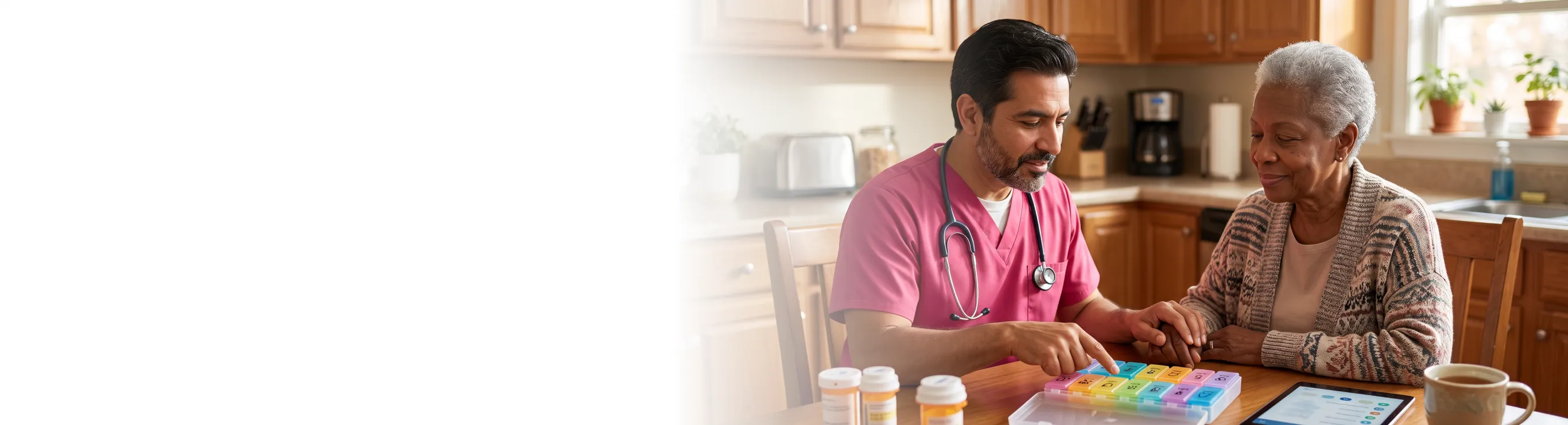 caregiver helping a senior organize daily medication