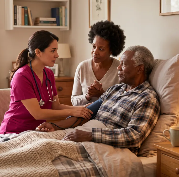 live-in caregiver preparing a meal with a senior client
