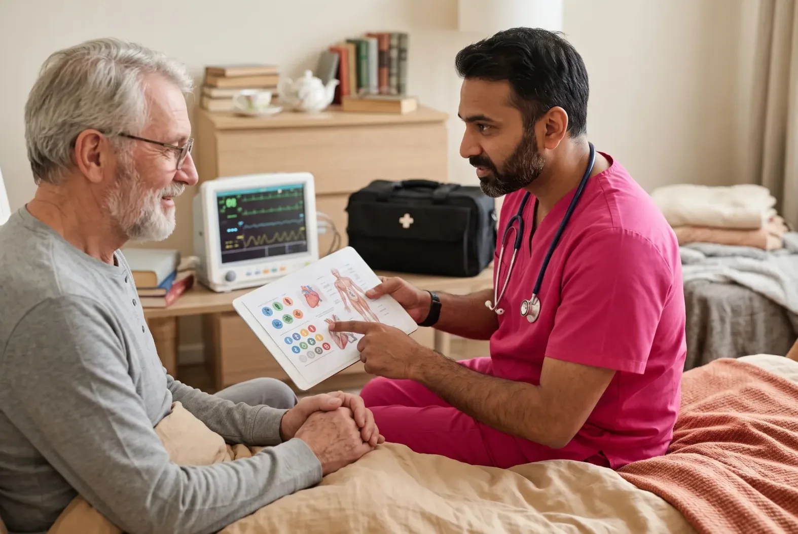 caregiver and senior client smiling together outdoors